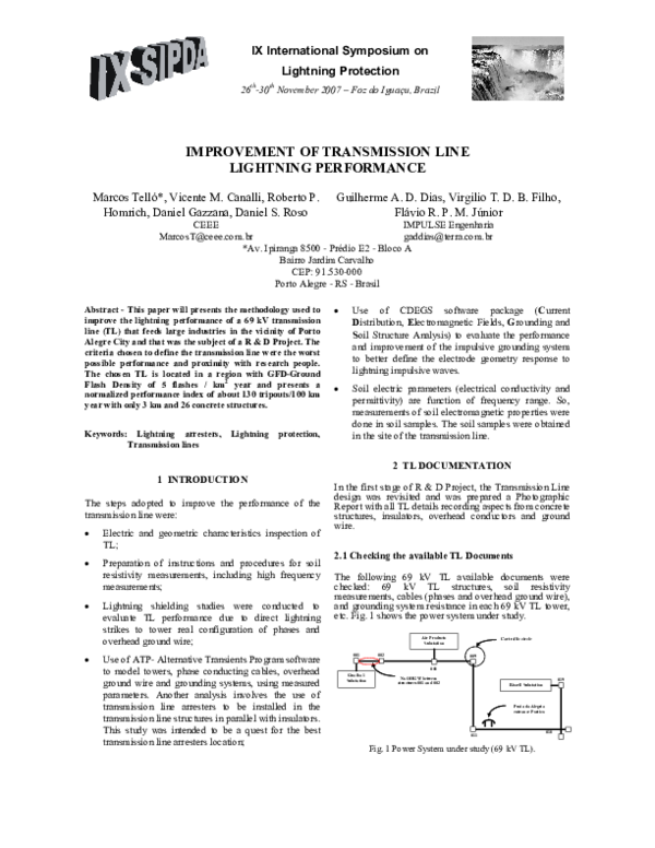 (PDF) IMPROVEMENT OF TRANSMISSION LINE LIGHTNING PERFORMANCE