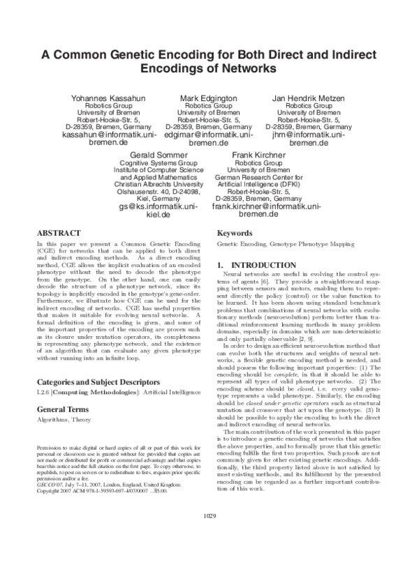 (PDF) A common genetic encoding for both direct and indirect encodings ...
