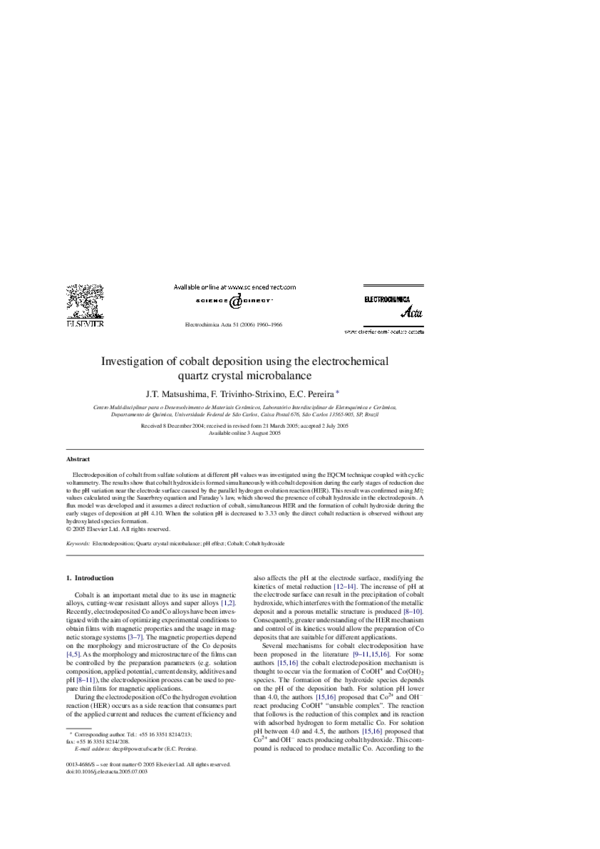 (PDF) Investigation of cobalt deposition using the electrochemical ...