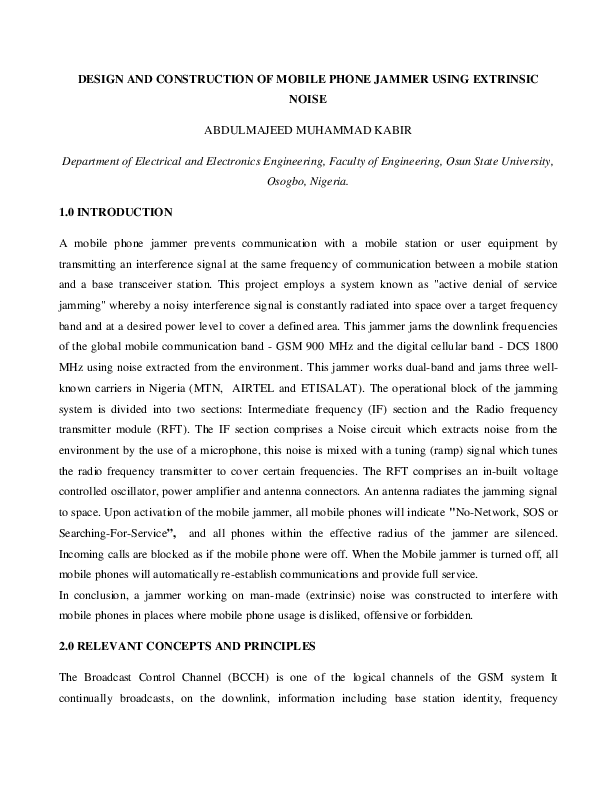 (PDF) DESIGN AND CONSTRUCTION OF MOBILE PHONE JAMMER USING EXTRINSIC