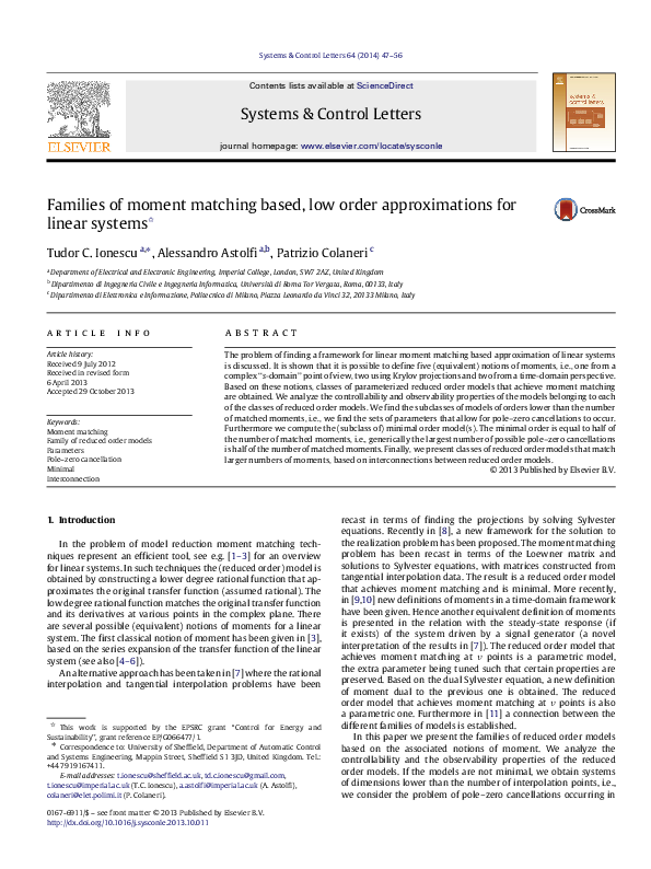 (PDF) Families of moment matching based, low order approximations for ...