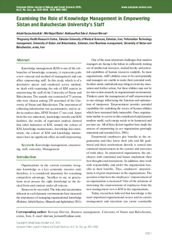 (PDF) Examining the Role of Knowledge Management in Empowering Sistan ...