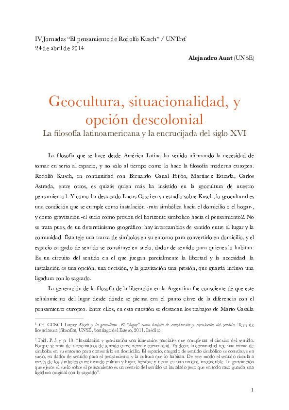 Situacionalidad, geocultura y opción descolonial