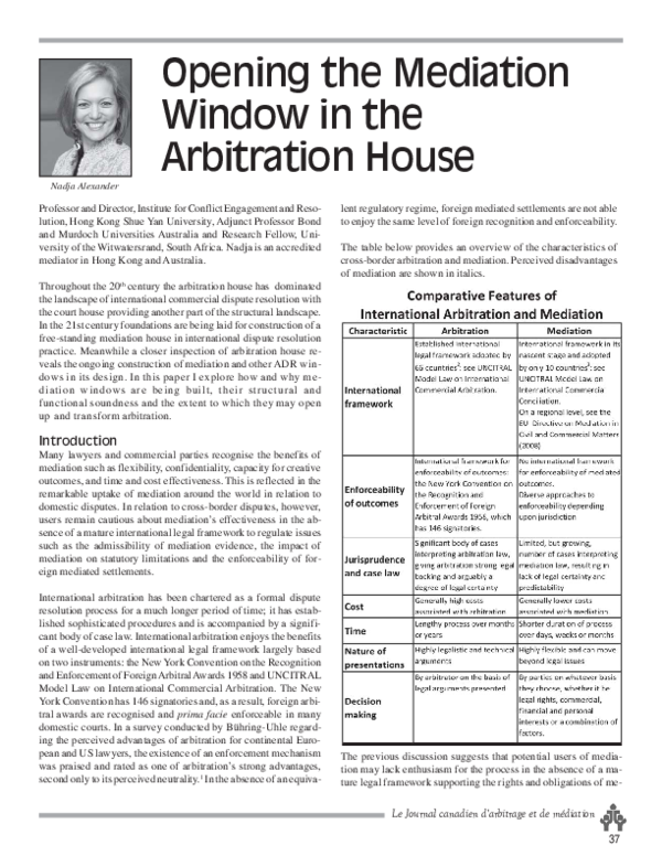 (PDF) Opening the Mediation Window in the Arbitration House