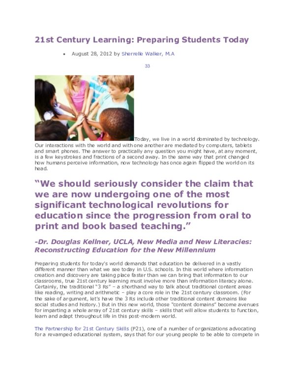 (DOC) 21st Century Learning: Preparing Students Today