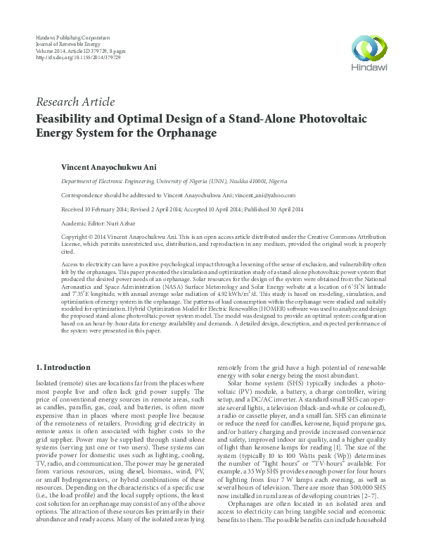 (PDF) Feasibility and Optimal Design of a Stand-Alone Photovoltaic ...