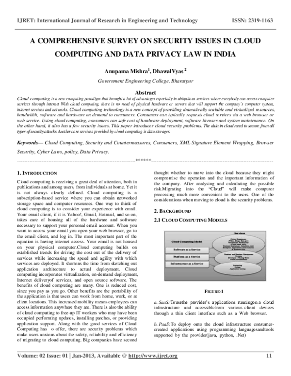 (PDF) A COMPREHENSIVE SURVEY ON SECURITY ISSUES IN CLOUD COMPUTING AND ...