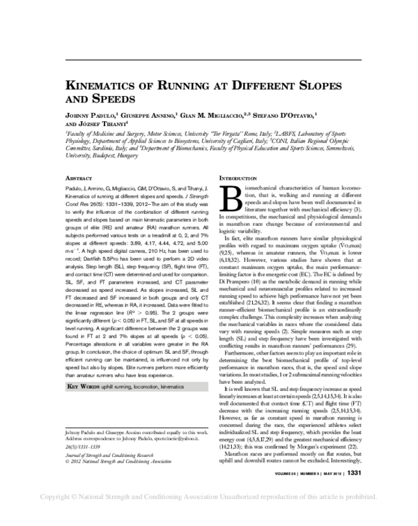 (PDF) Kinematics of running at different slopes and speeds Gian Mario