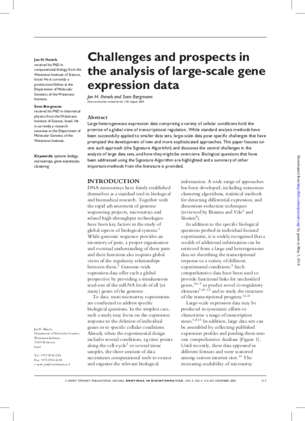 (PDF) Challenges and prospects in the analysis of large-scale gene ...