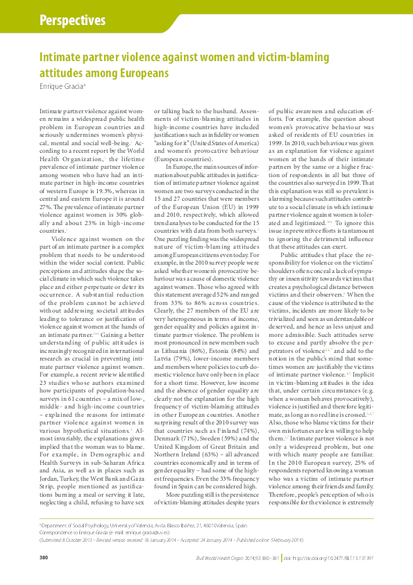 (PDF) Intimate partner violence against women and victim-blaming ...