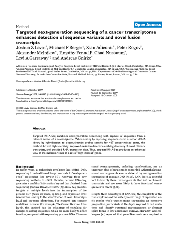 (PDF) Targeted next-generation sequencing of a cancer transcriptome ...