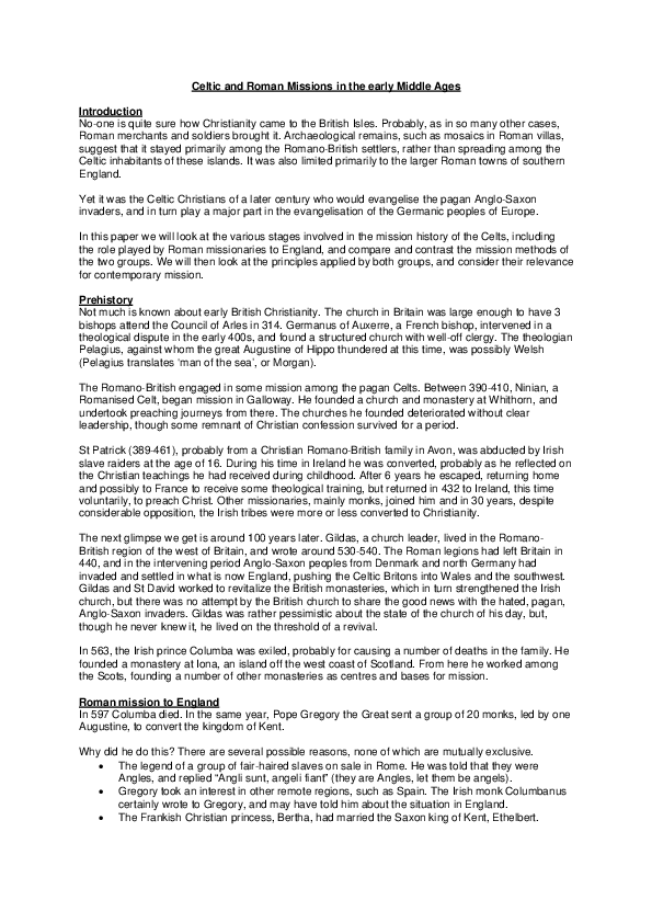 The missionary outreach of the celtic church in britain essay 07 image