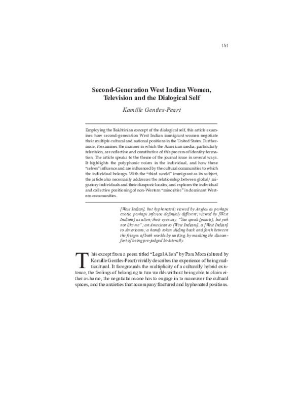 Pdf Second Generation West Indian Women Television And The Dialogical Self Kamille Gentles Peart Academia Edu
