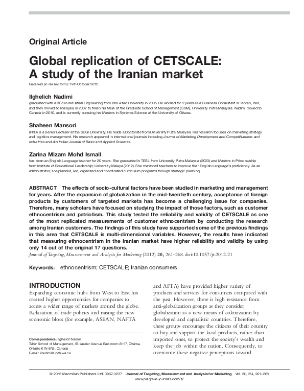Global replication of CETSCALE: A study of the Iranian market