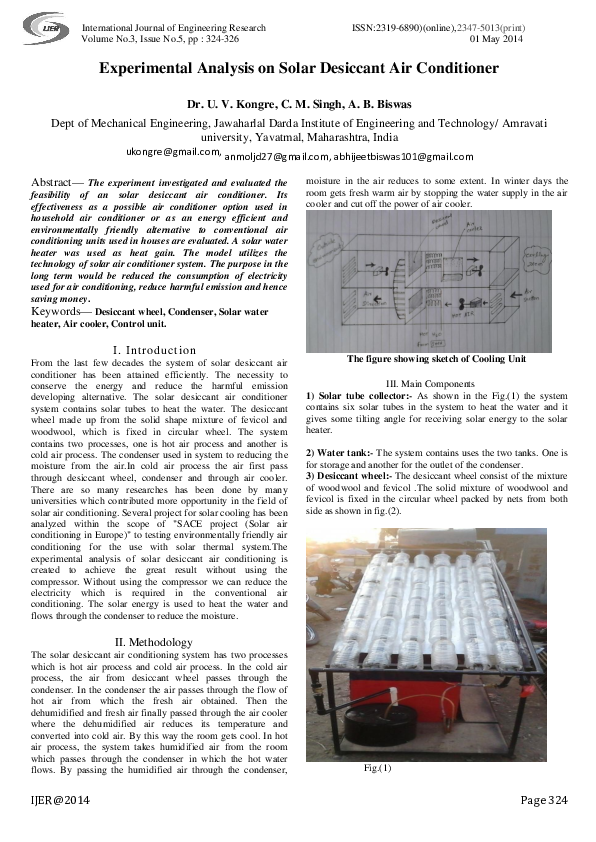 (PDF) Experimental Analysis on Solar Desiccant Air Conditioner