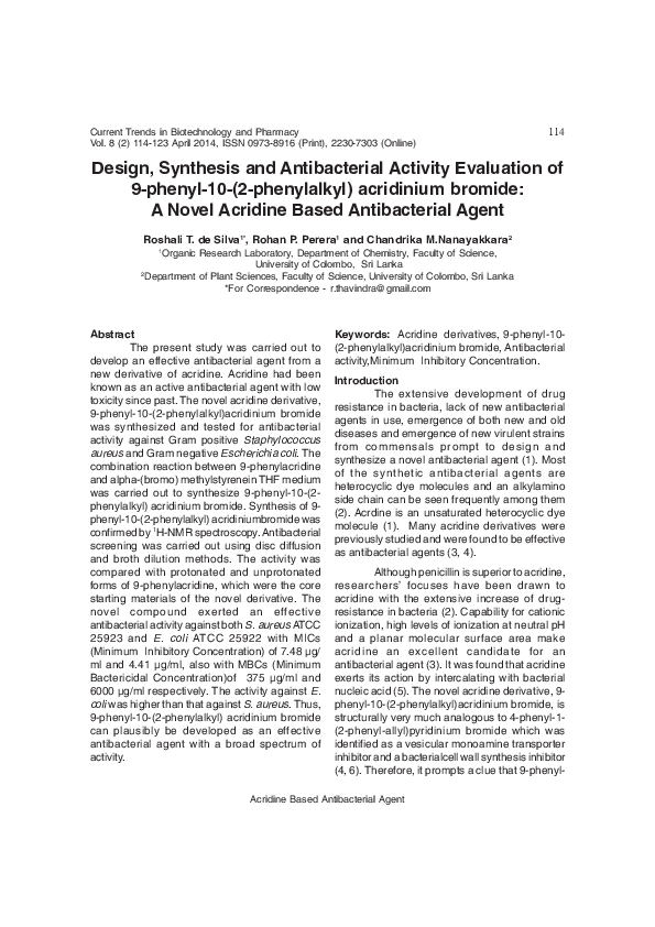 (PDF) Design, Synthesis and Antibacterial Activity Evaluation of 9 ...