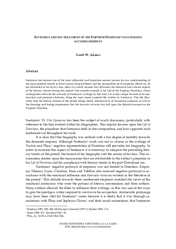(PDF) SUETONIUS AND HIS TREATMENT OF THE EMPEROR DOMITIAN'S FAVOURABLE
