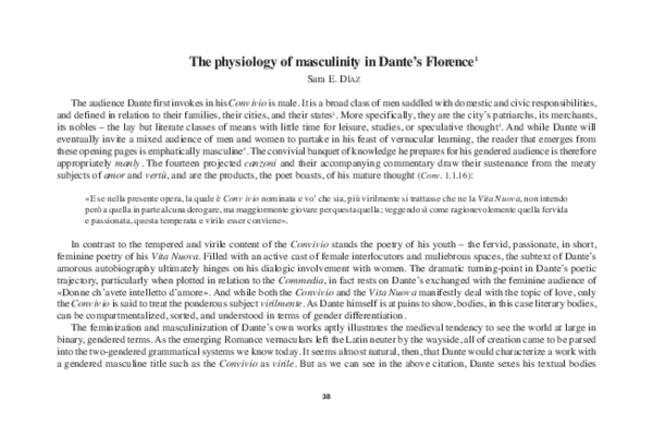 The Physiology of Masculinity in Dante’s Florence