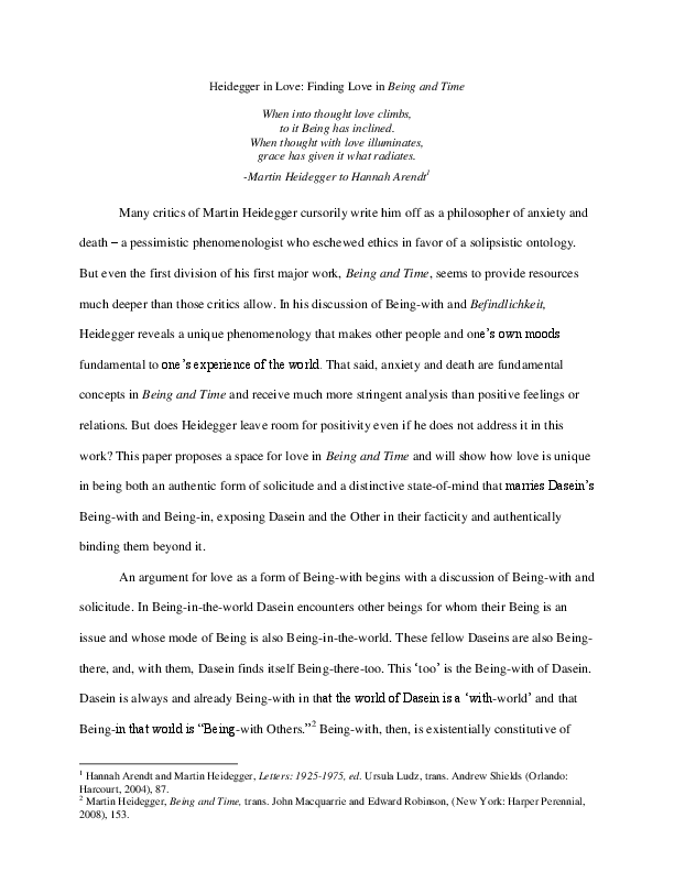 Pdf Heidegger In Love Finding Love In Being And Time Amelia Hruby Academia Edu