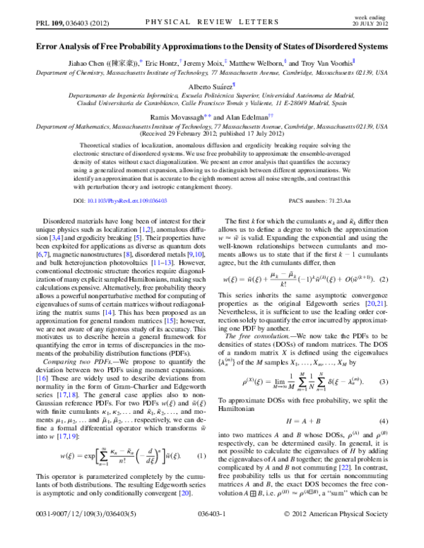 (PDF) Error Analysis of Free Probability Approximations to the Density ...