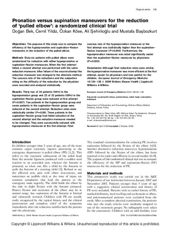 (PDF) Pronation versus supination maneuvers for the reduction of ...