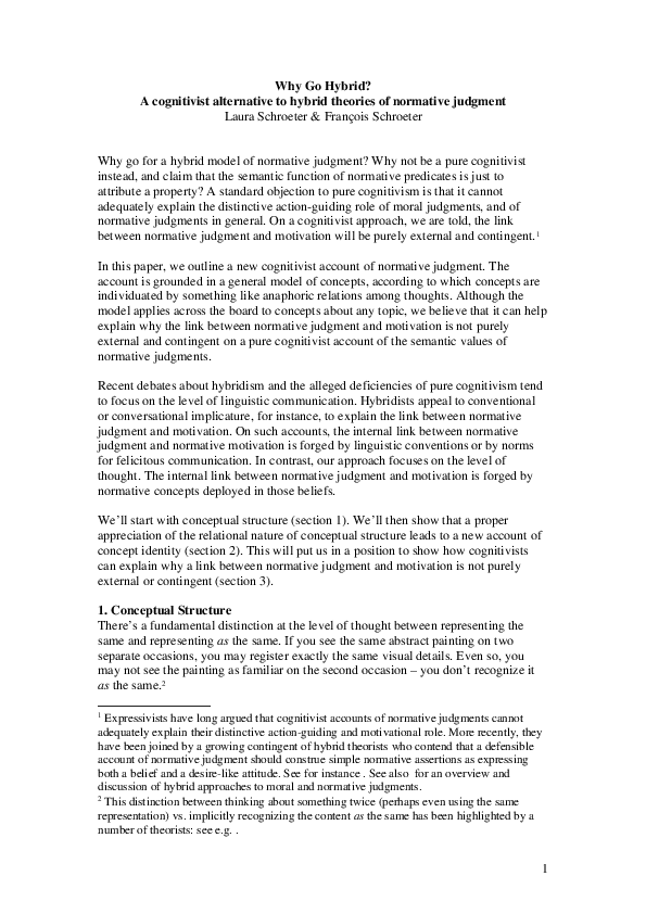 (DOC) Why go hybrid? A cognitivist alternative to hybrid theories of