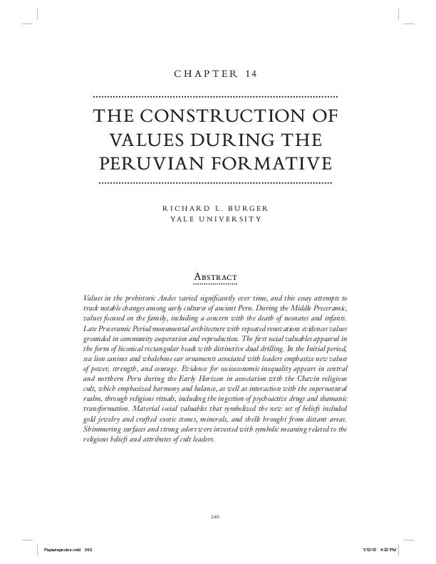 (PDF) The Construction of Values during the Peruvian Formative