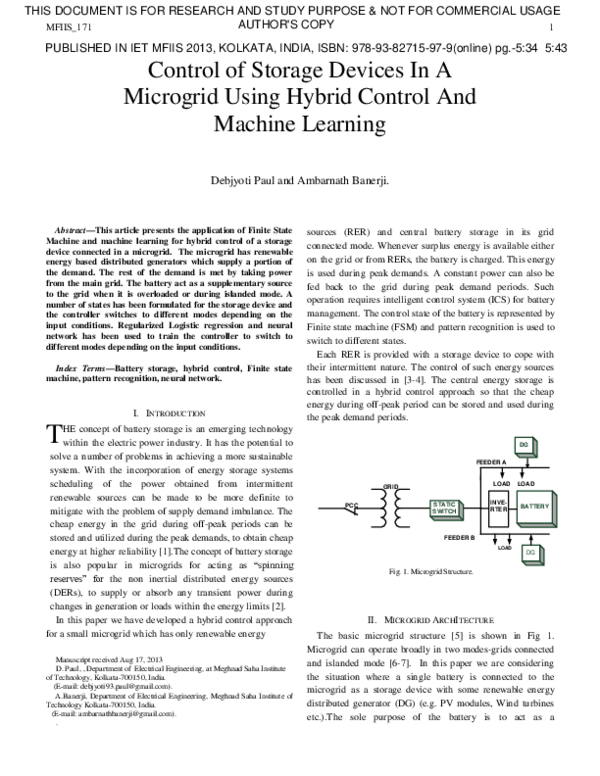 Control of Storage Devices In A Microgrid Using Hybrid Control And ...