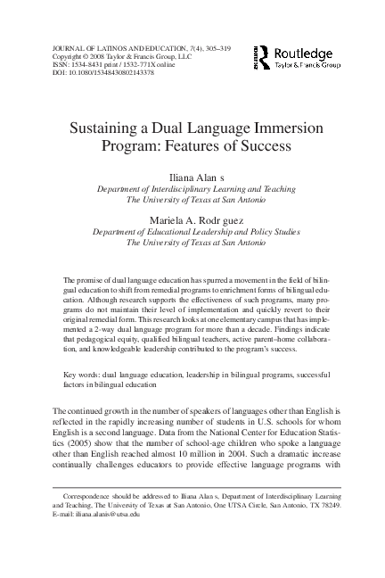 (PDF) Sustaining a Dual Language Immersion