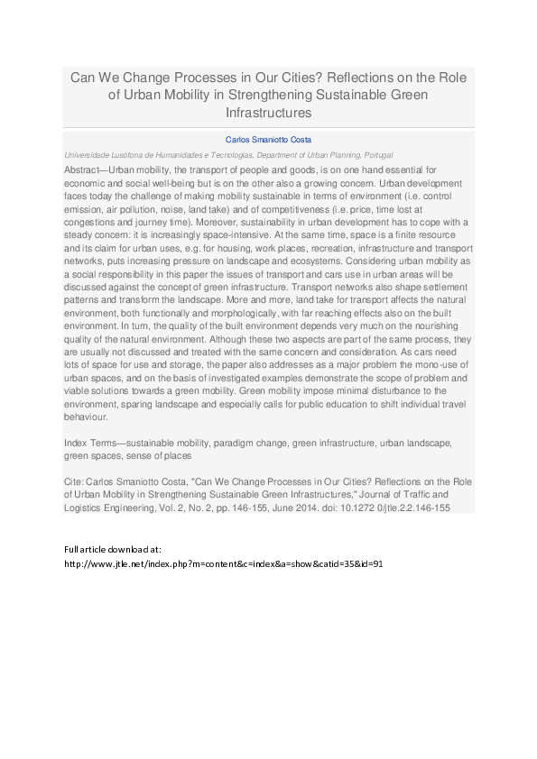 (PDF) Can We Change Processes in Our Cities? Reflections on the Role of ...