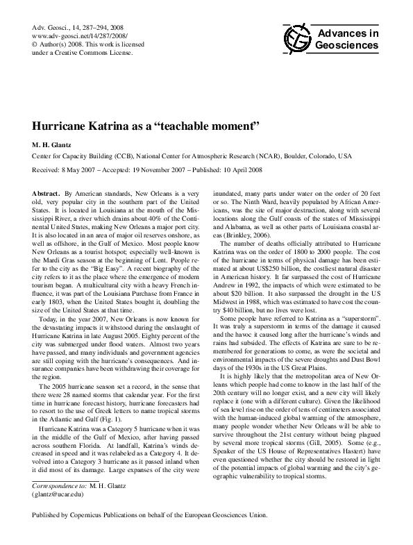 Hurricane Katrina as a "teachable moment"