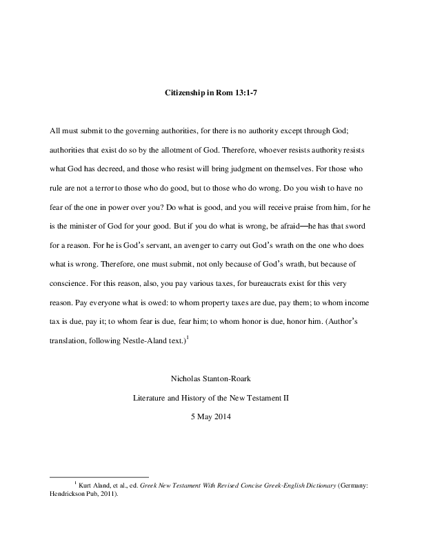 First page of “Citizenship in Rom 13.1-7”