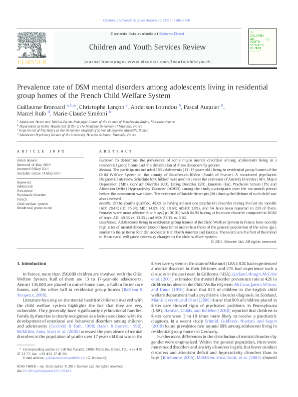 (PDF) Prevalence rate of DSM mental disorders among adolescents living ...