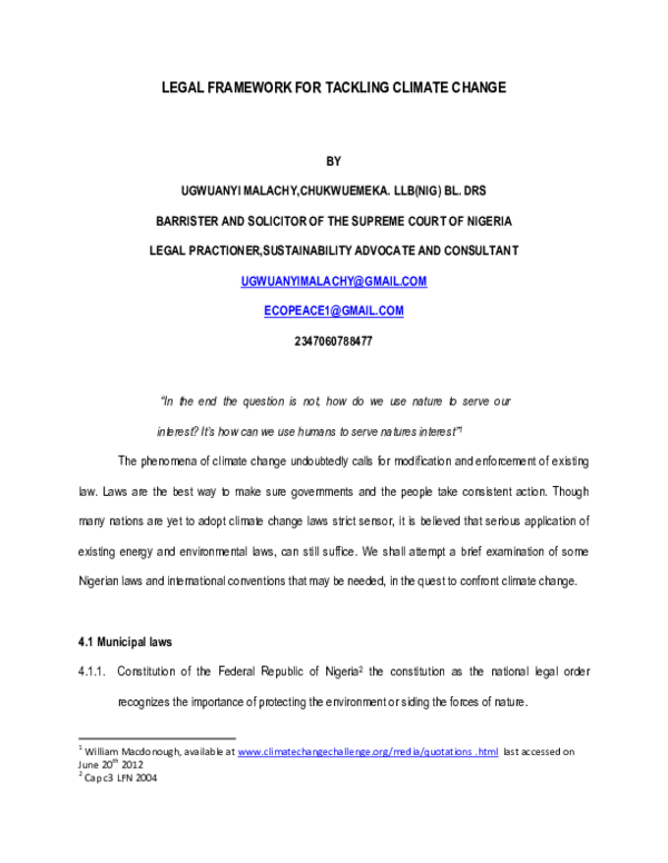 (DOC) LEGAL FRAMEWORK FOR TACKLING CLIMATE CHANGE
