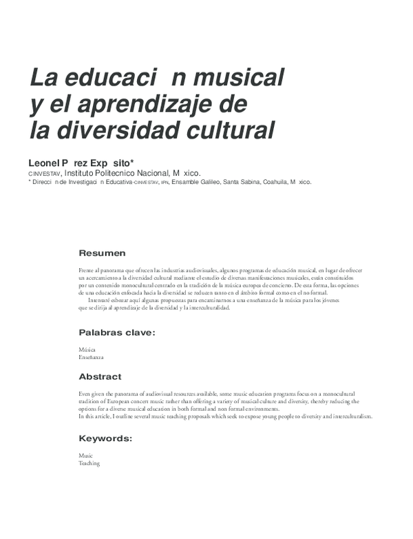 (PDF) La educación musical y el aprendizaje de la diversidad cultural