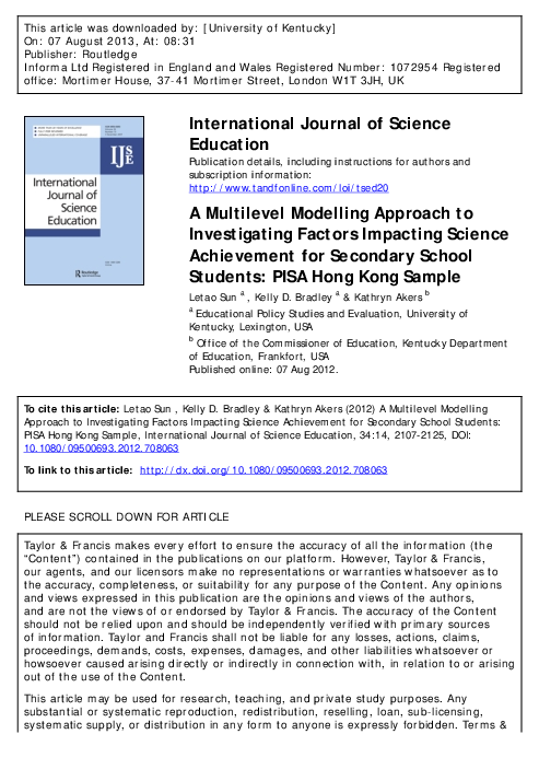 (PDF) A Multilevel Modelling Approach to Investigating Factors ...