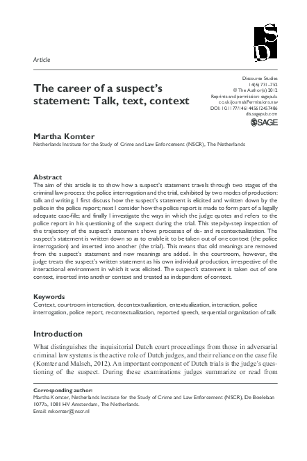 (PDF) The career of a suspect's statement