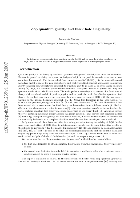 Pdf Loop Quantum Gravity And Black Hole Singularity Pdf Loop Quantum Gravity And Black Hole Singularity