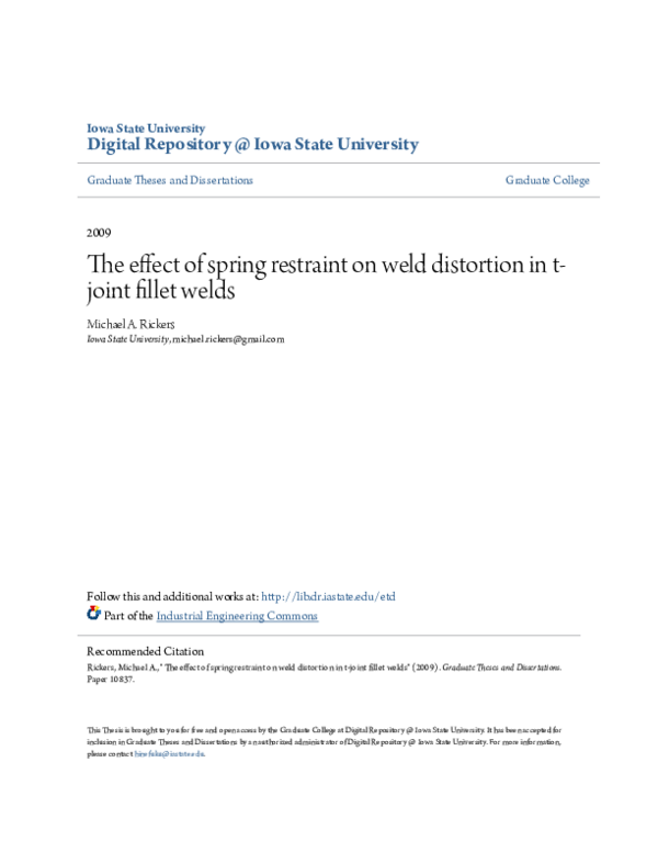 (PDF) The effect of spring restraint on weld distortion in t- joint ...