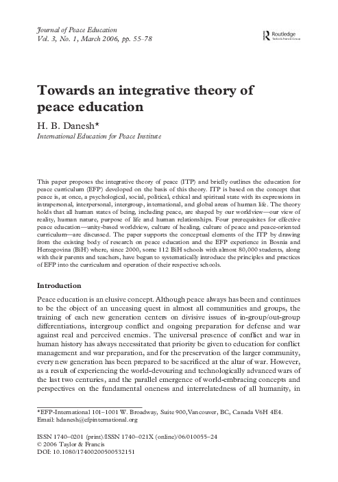 (PDF) Towards an integrative theory of peace education
