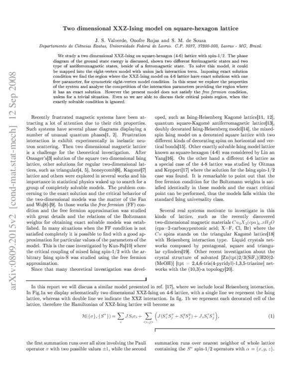 (PDF) Two-dimensional XXZ -Ising model on a square-hexagon lattice