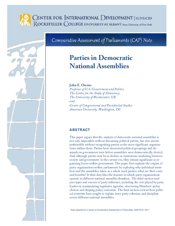 (PDF) Parties in Democratic National Assemblies