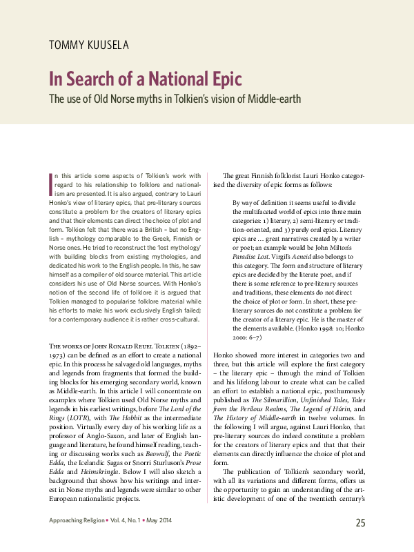 In Search of a National Epic: The use of Old Norse myths in Tolkien's vision of Middle-earth
