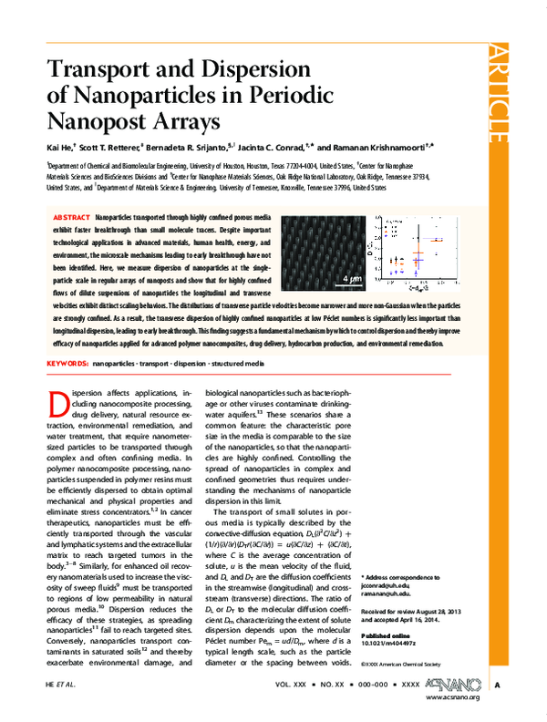 (PDF) Transport and Dispersion of Nanoparticles in Periodic Nanopost Arrays
