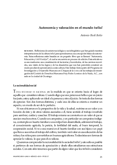 Autonomía y valoración en el mundo tseltal