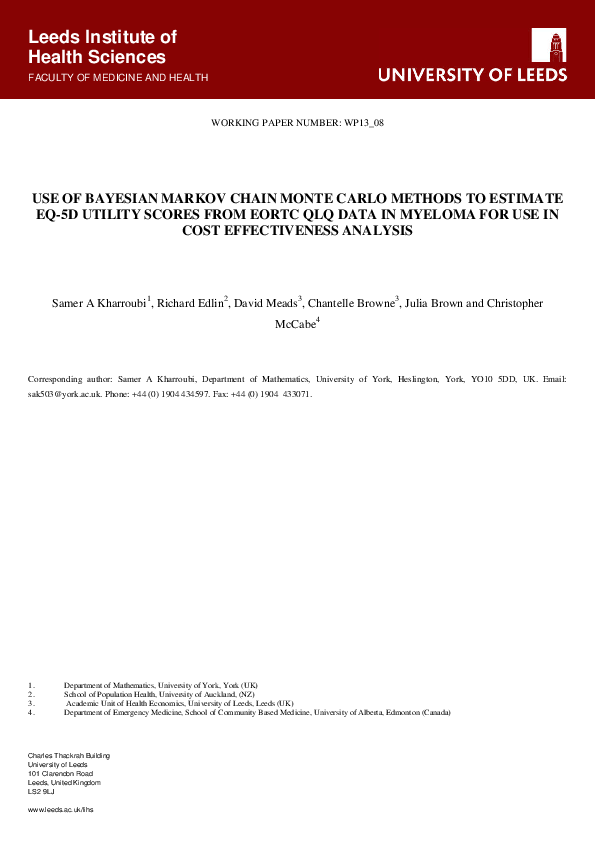(PDF) USE OF BAYESIAN MARKOV CHAIN MONTE CARLO METHODS TO ESTIMATE EQ ...