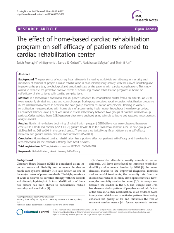 (PDF) R The effect of home-based cardiac rehabilitation program on self ...