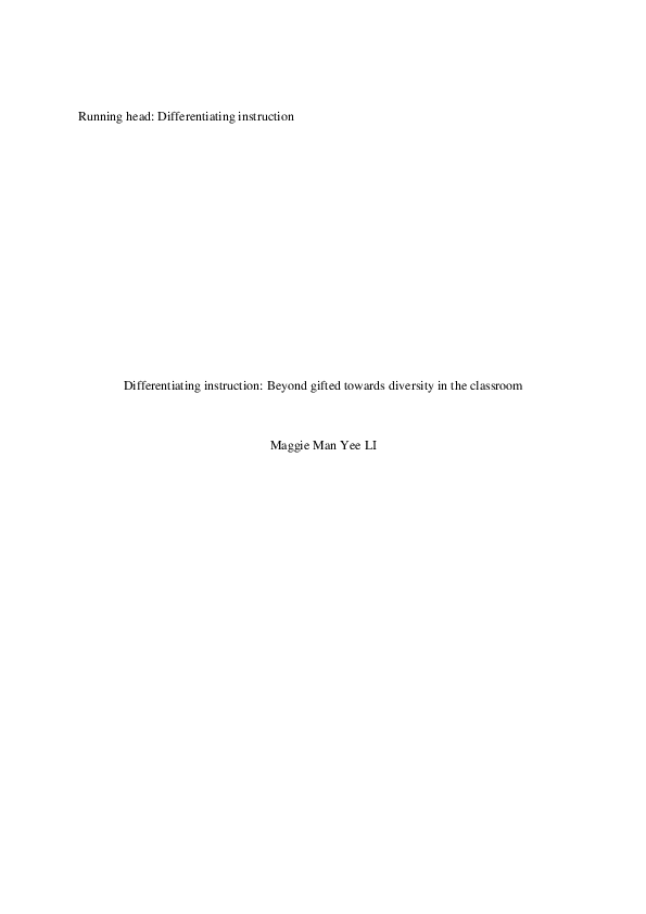 (DOC) Running head Differentiating instruction Differentiating