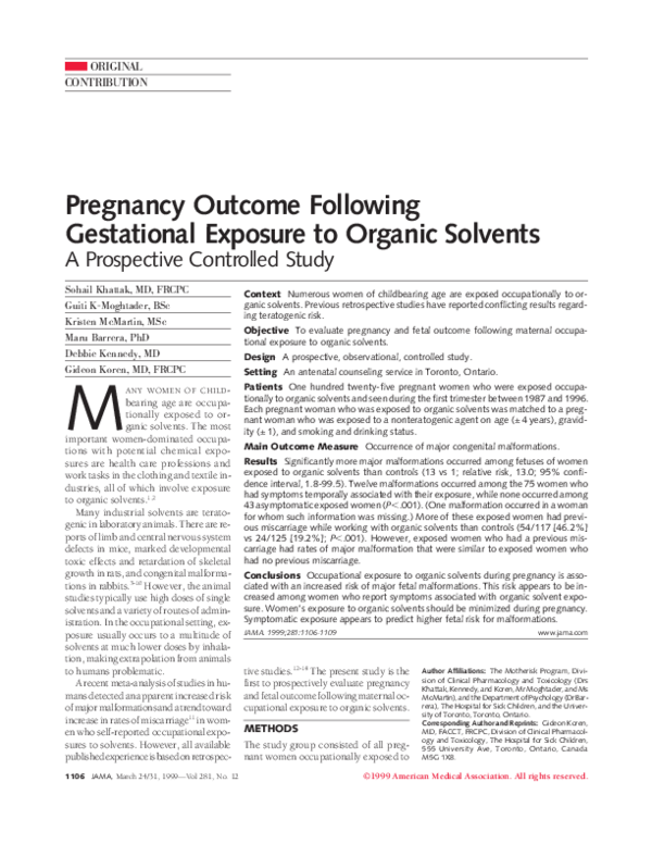 (PDF) Pregnancy Outcome Following Gestational Exposure to Organic Solvents