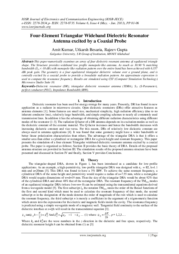 (PDF) Input impedance of dielectric resonator antennas excited by a
